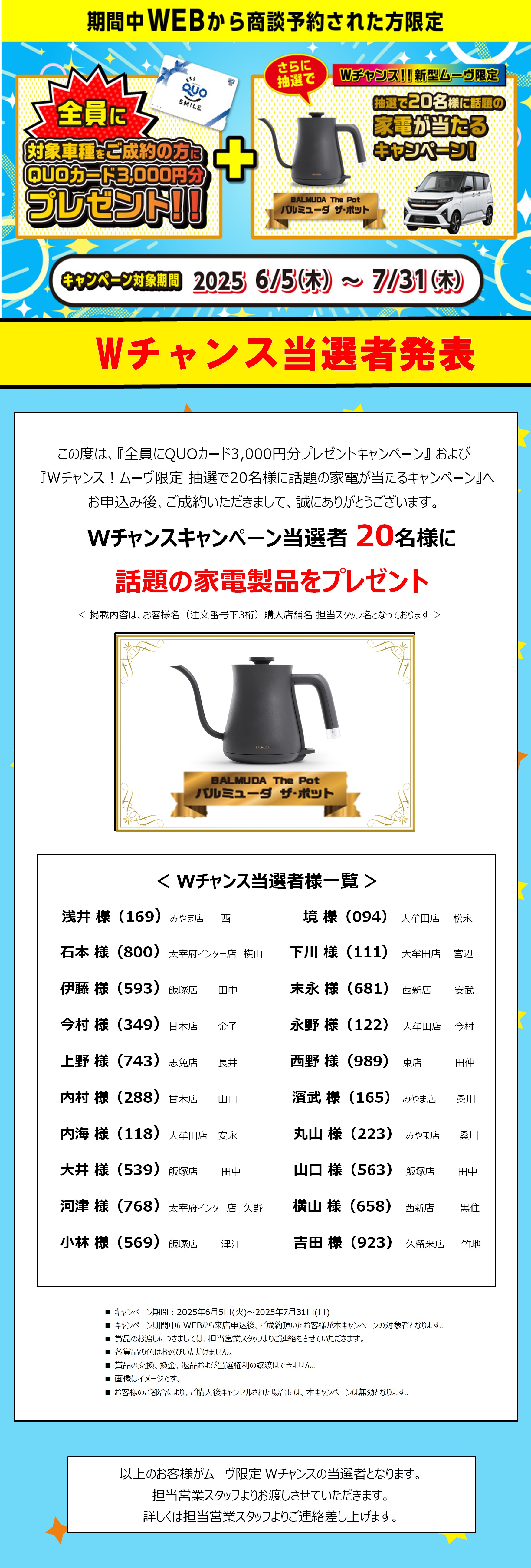 6-7月WEBキャンペーン当選者発表